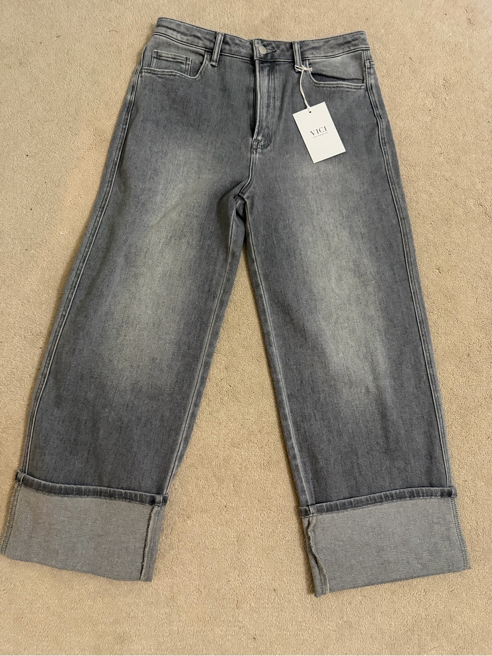VICI Washed Gray High-Rise Jeans with Cuff